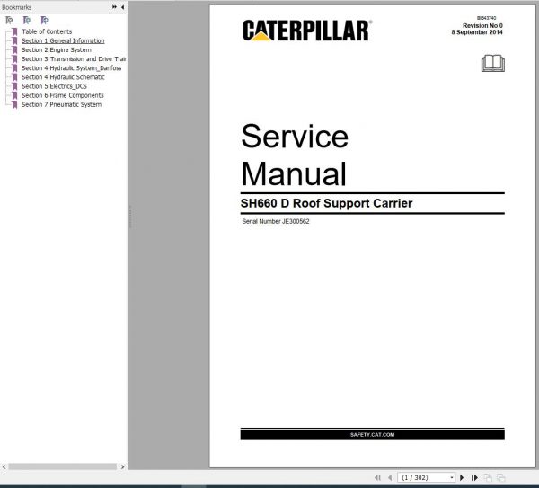 CAT Roof Support Carrier SH660 D JE300562 652139 Service Manual BI643740 2014 EN ZH 1