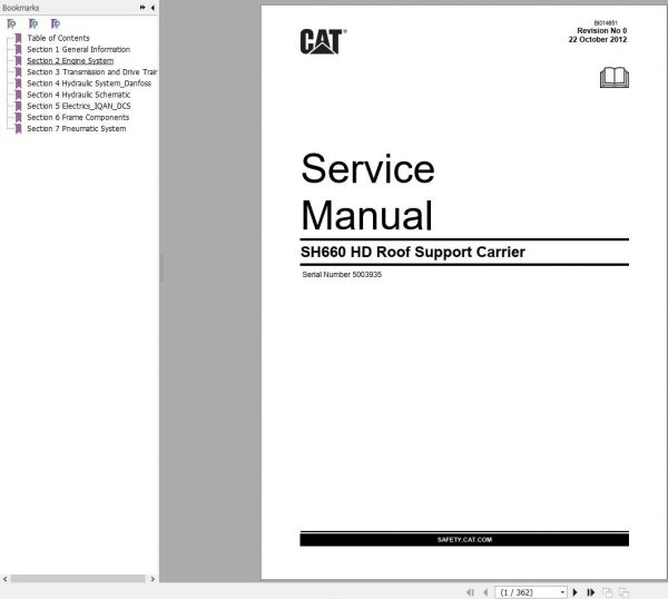 CAT Roof Support Carrier SH660 HD 5003935 498045 Service Manual BI014651 2012 1