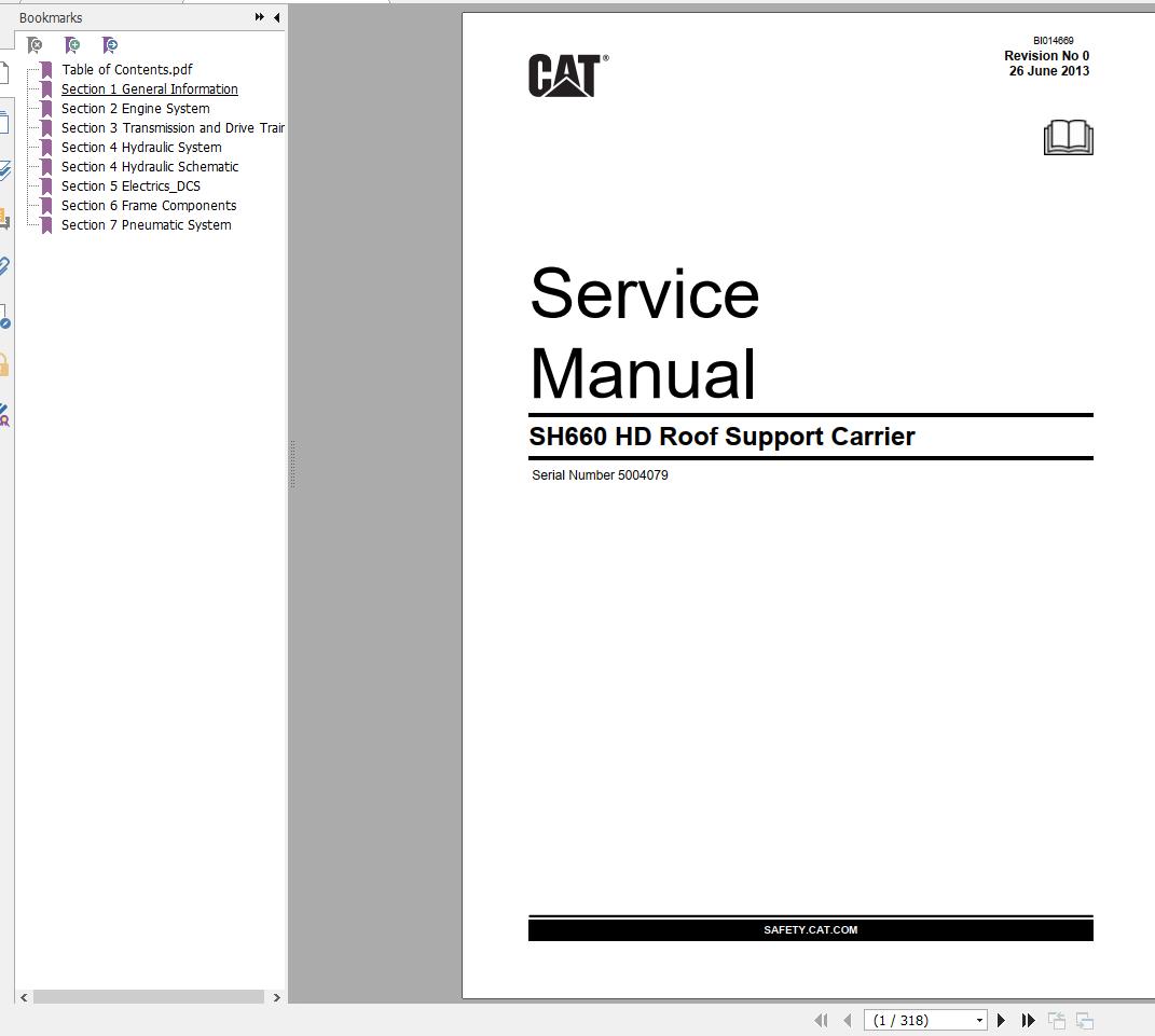 CAT Roof Support Carrier SH660 HD 5004079 549514 Service Manual BI014669 2013 1
