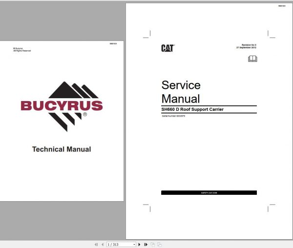 CAT Roof Support Carrier SH660D FBL 55 5003979 503505 Service Manual BI001929 2012 1