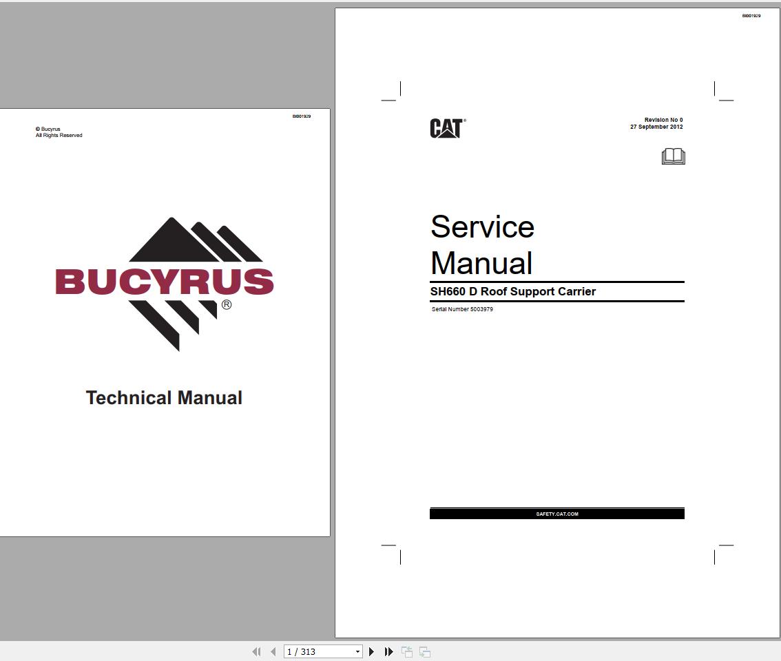 CAT Roof Support Carrier SH660D FBL 55 5003979 503505 Service Manual BI001929 2012 1