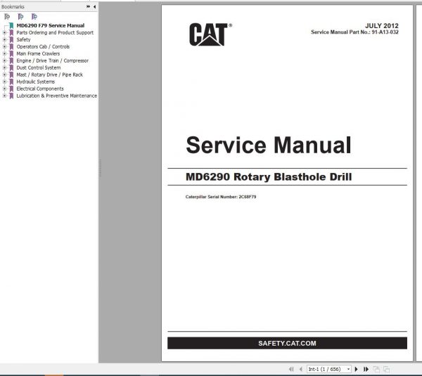 CAT Rotary Blasthole Drills MD6290 2C68F79 Service Manual BI014183 2013 1