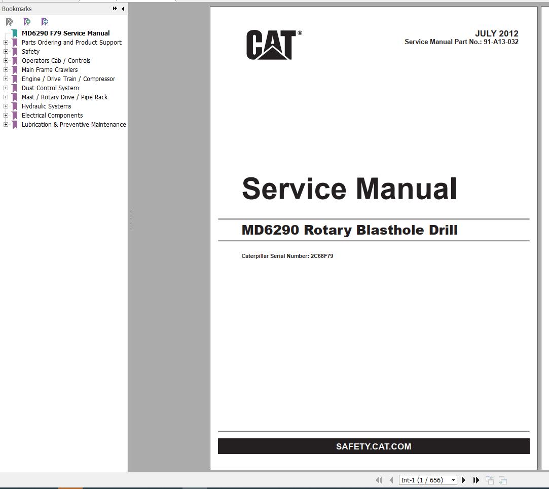 CAT Rotary Blasthole Drills MD6290 2C68F79 Service Manual BI014183 2013 1