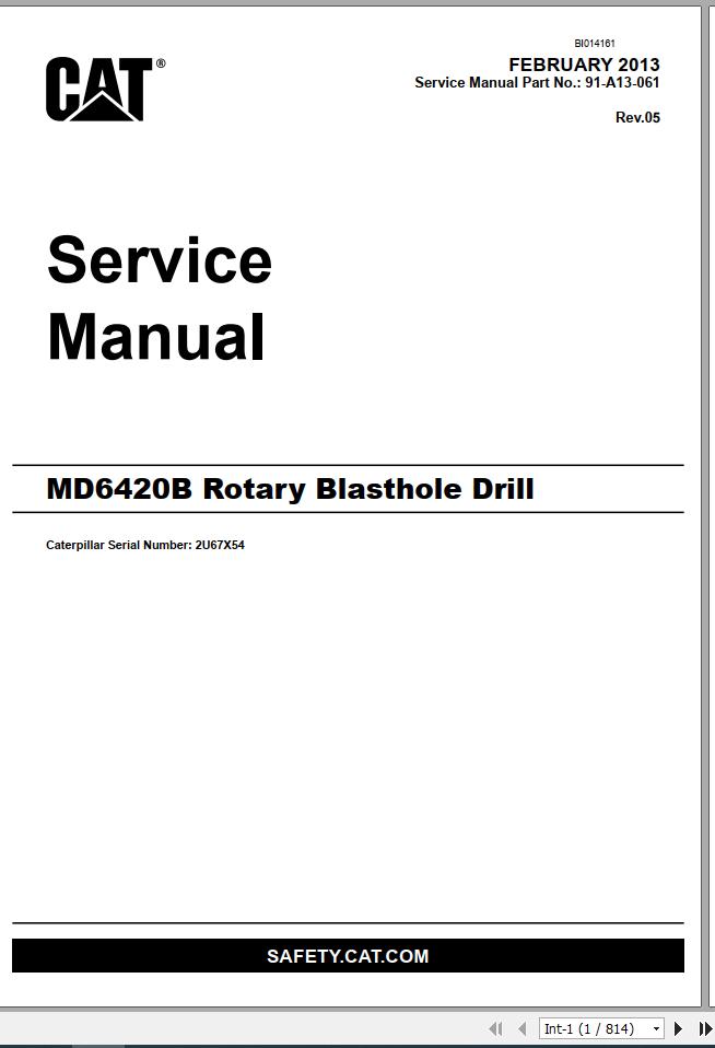 CAT Rotary Blasthole Drills MD6420B 2U67X54 Service Manual BI014161 2013 1