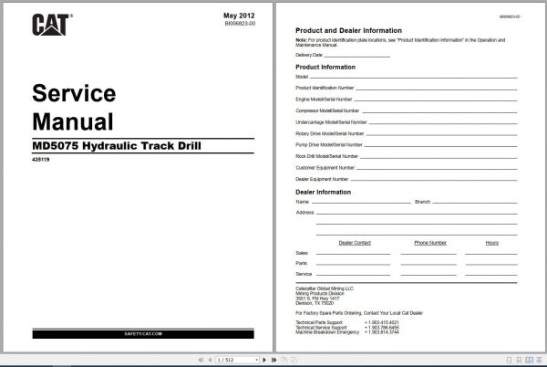 CAT Rotary Track Drills MD5075 435119 Service Manual BI006823 2012 ES EN 2 1