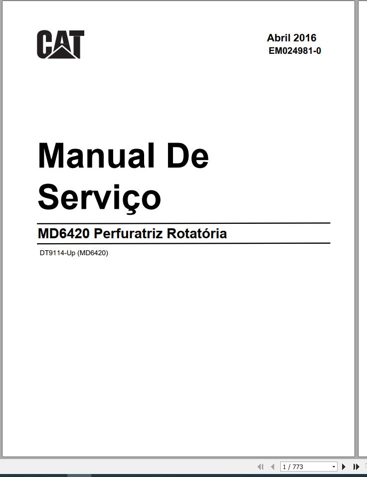CAT Rotary Track Drills MD6420 DT9114 Up Service Manual EM024981 2016 PT 1