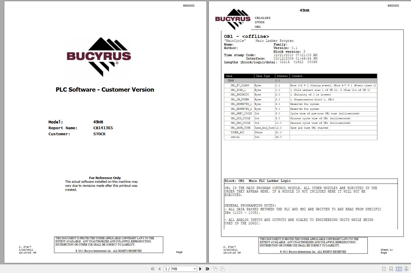 CAT Rotary Track Drills MD6640 49HR CB141365 PLC Software Customer Version 11022 Service Manual BI620002 2011 1