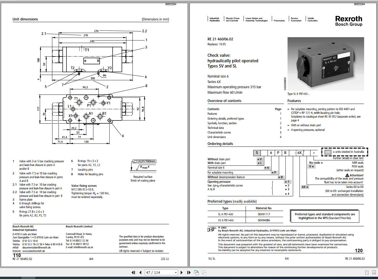 CAT Shearer Rexroth Pacific Marketed Range Check Valves VC0126 Service Manual BI620294 2