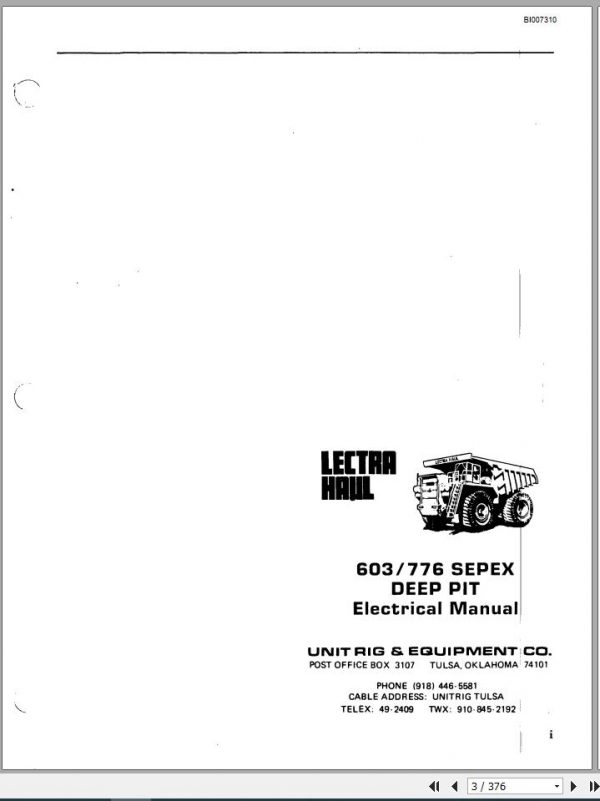 CAT Unit Rig Mining Truck Lectra Haul 603 776 Sepex Deep Pit Electrical Service Manual BI007310 1