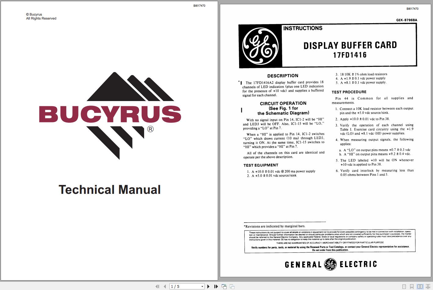 CAT Unit Rig Mining Truck MG106 MG110 MG144 Display Buffer Card 17FD1416 Service Manual BI617470 GEK 87968A 1
