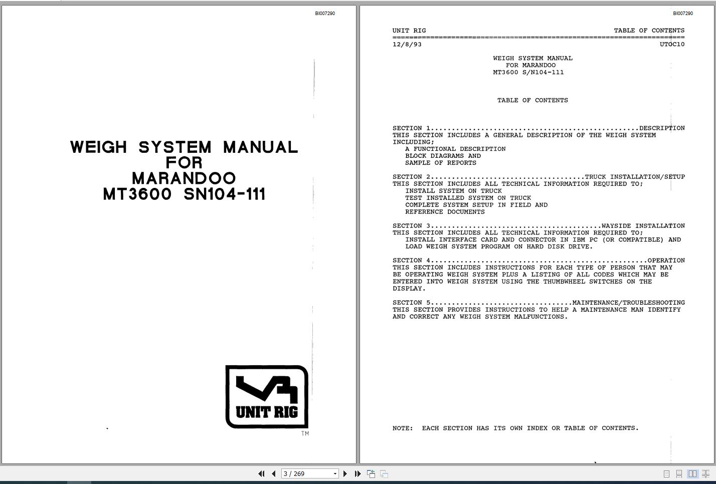 CAT Unit Rig Mining Truck MT3700 AC MT3600 MJ104 MJ111 Marandoo Weigh System Service Manual BI007290 1