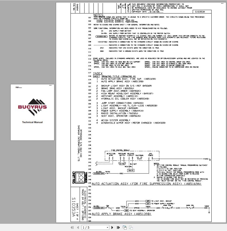 CAT Unit Rig Mining Truck MT5500 AC MP064 MP100 S10353A 24V Electrical Options Schematic BI618460 2006 1