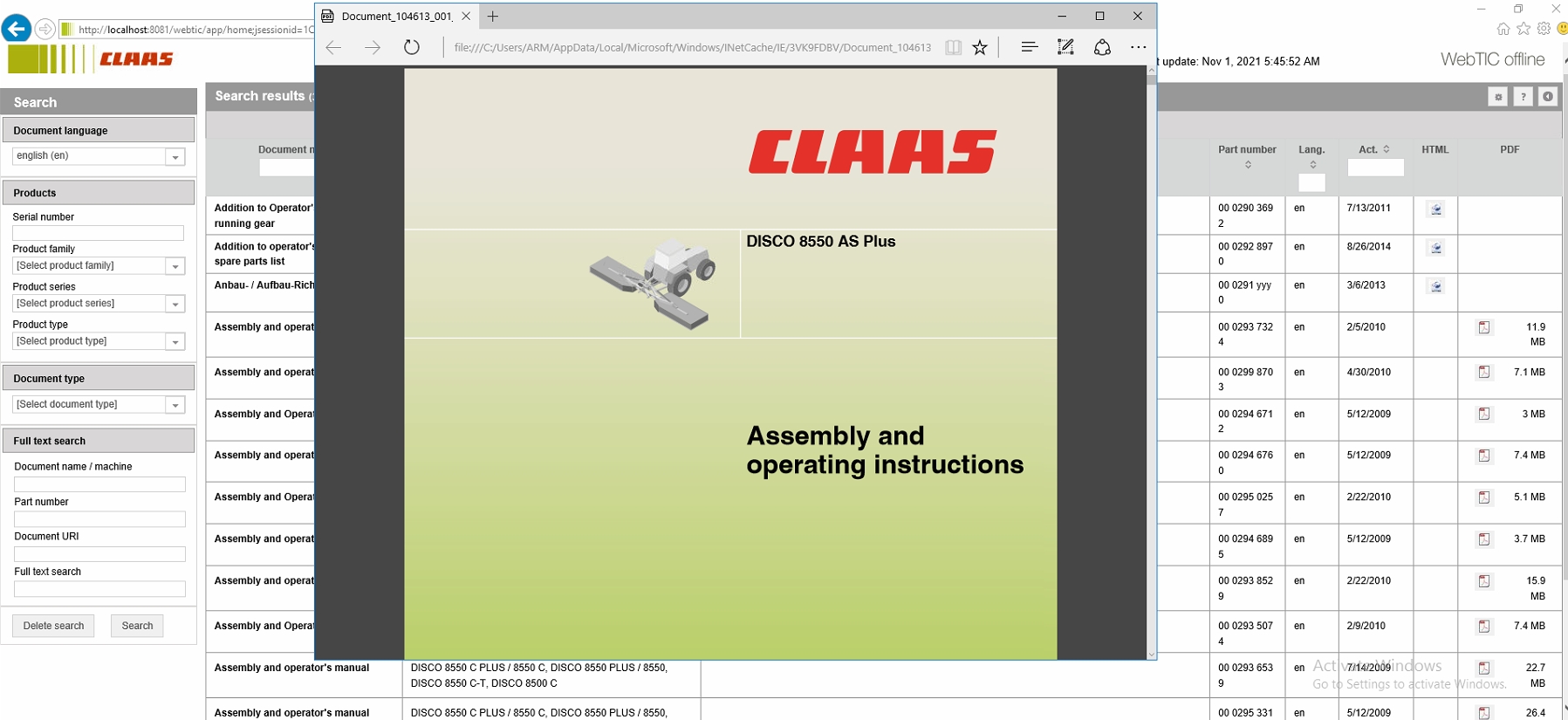 CLAAS WebTIC Offline EN 11.2021 Operator Manual Repair Manual Service Documentation EN DVD 7