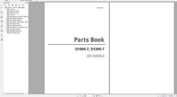 Doosan Dielsel Forklift D100S 7 D120S 7 Part Book SB1183E00 1