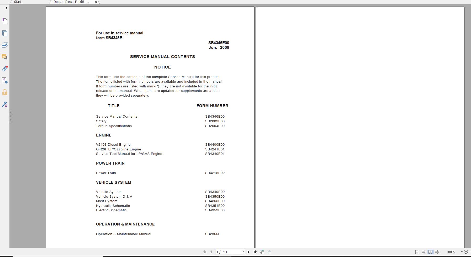 Doosan Dielsel Forklift D15G D18G G15G G18G Electric Schematic Service Operaton Maintenance Manu 1 1