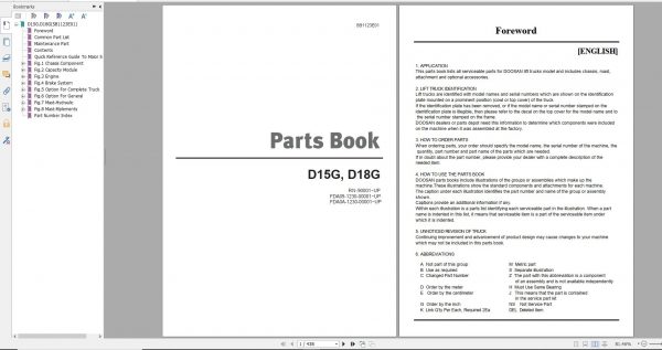 Doosan Dielsel Forklift D15G D18G Part Book SB1123E 1 1