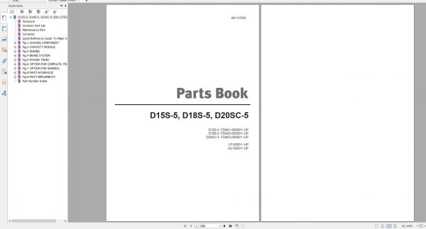 Doosan Dielsel Forklift D15S 5 D18S 5 D20SC 5 Part Book SB1127E09 1