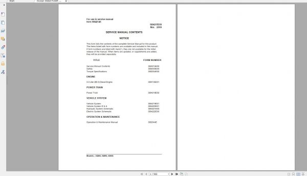 Doosan Dielsel Forklift D20G 25G 30G Electric Schematic Service Operaton Maintenance Manual SB4214E 03 1 1