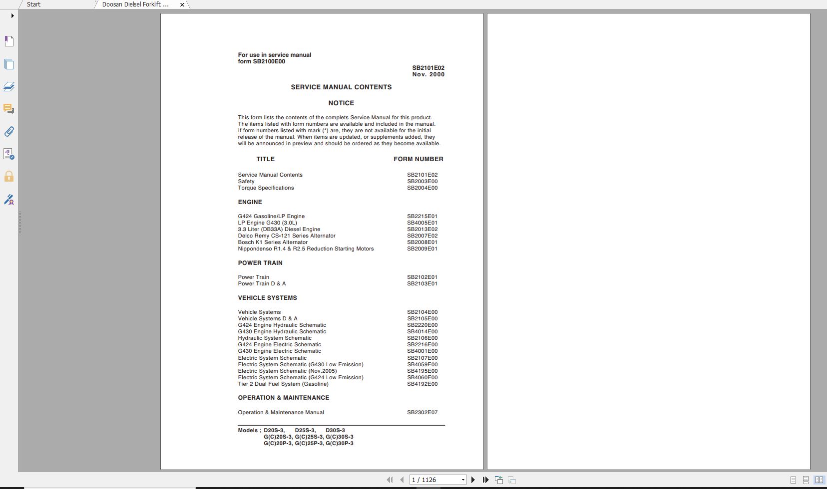 Doosan Dielsel Forklift D20S 3 D25S 3 D30S 3 GC20S 3 GC25S 3 G 1