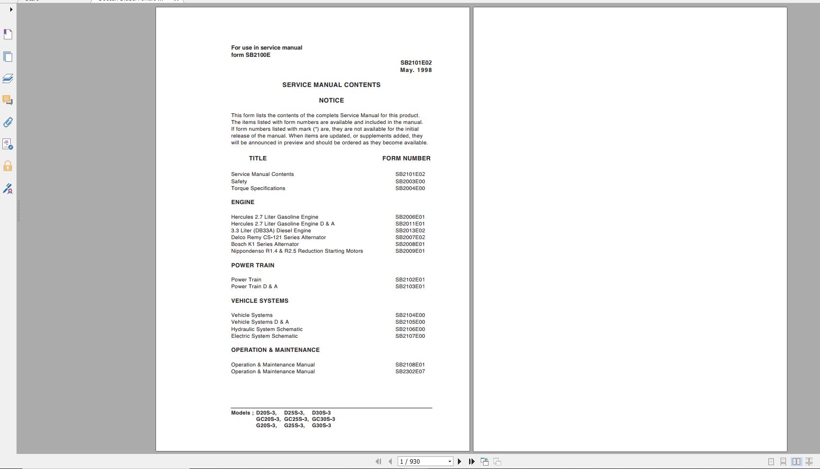 Doosan Dielsel Forklift D20S 3 D25S 3 D30S 3 GC20S 3 GC25S 3 GC30S 3 Elec 1