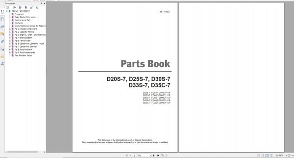 Doosan Dielsel Forklift D20S 7 D25S 7 D30S 7 D33S 7 D35C 7 Part Book SB1159E07 1