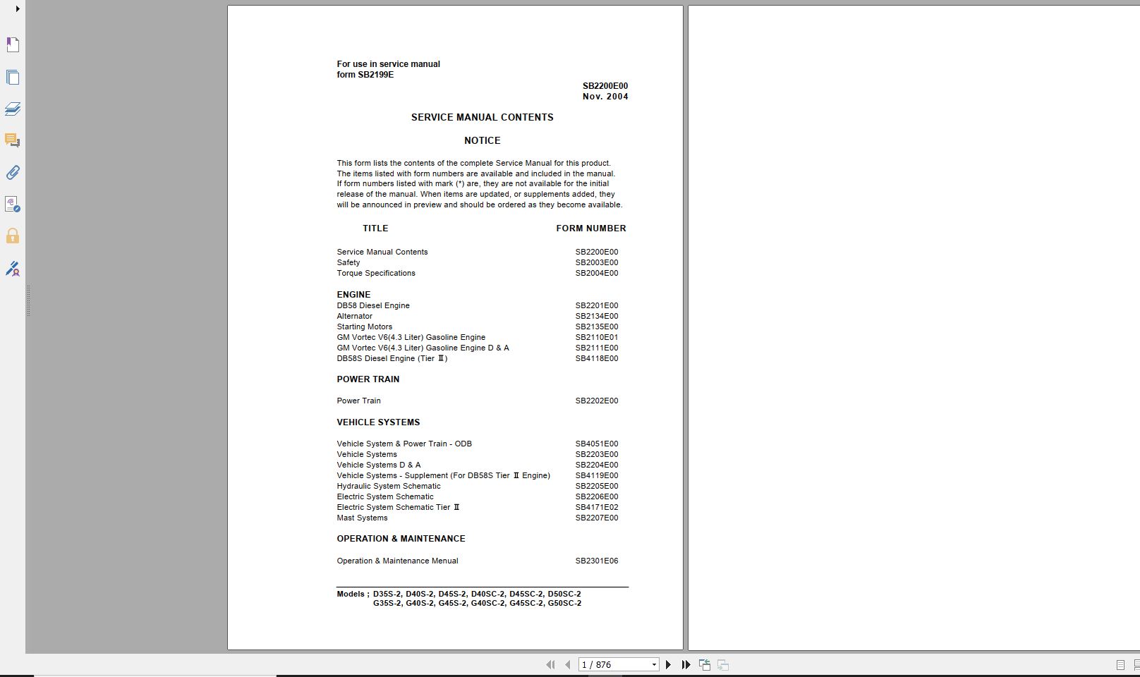 Doosan Dielsel Forklift D35S 2 D40S 2 D45S 2 D40SC 2 D45SC 2 D50SC 2 Elec 1