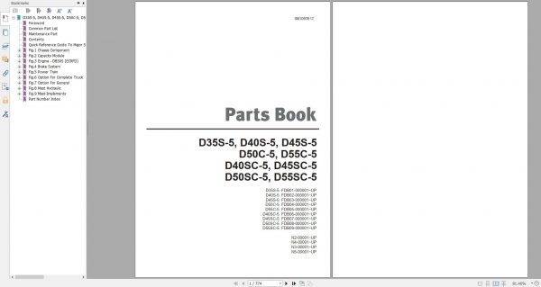 Doosan Dielsel Forklift D35S 5 D40S 5 D45S 5 D50C 5 D55C 5 D40SC 5 D45SC 5 D50SC 5 D55SC 5 Part Book SB1097E 1