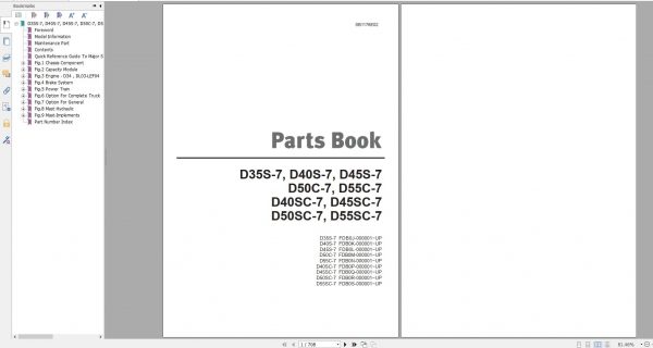 Doosan Dielsel Forklift D35S 7 D40S 7 D45S 7 D50C 7 D55C 7 D40SC 7 D45SC 7 D50SC 7 D55SC 7 Part Book SB1176E 1