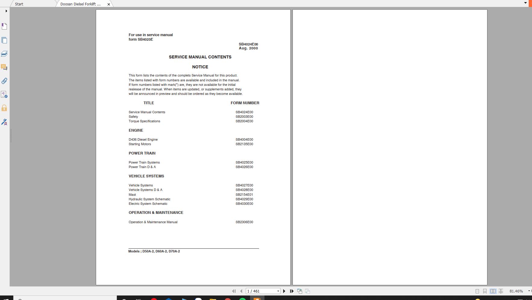 Doosan Dielsel Forklift D50A 2 D60A 2 D70A 2 Electric Schematic Service Operaton Maintenance 1