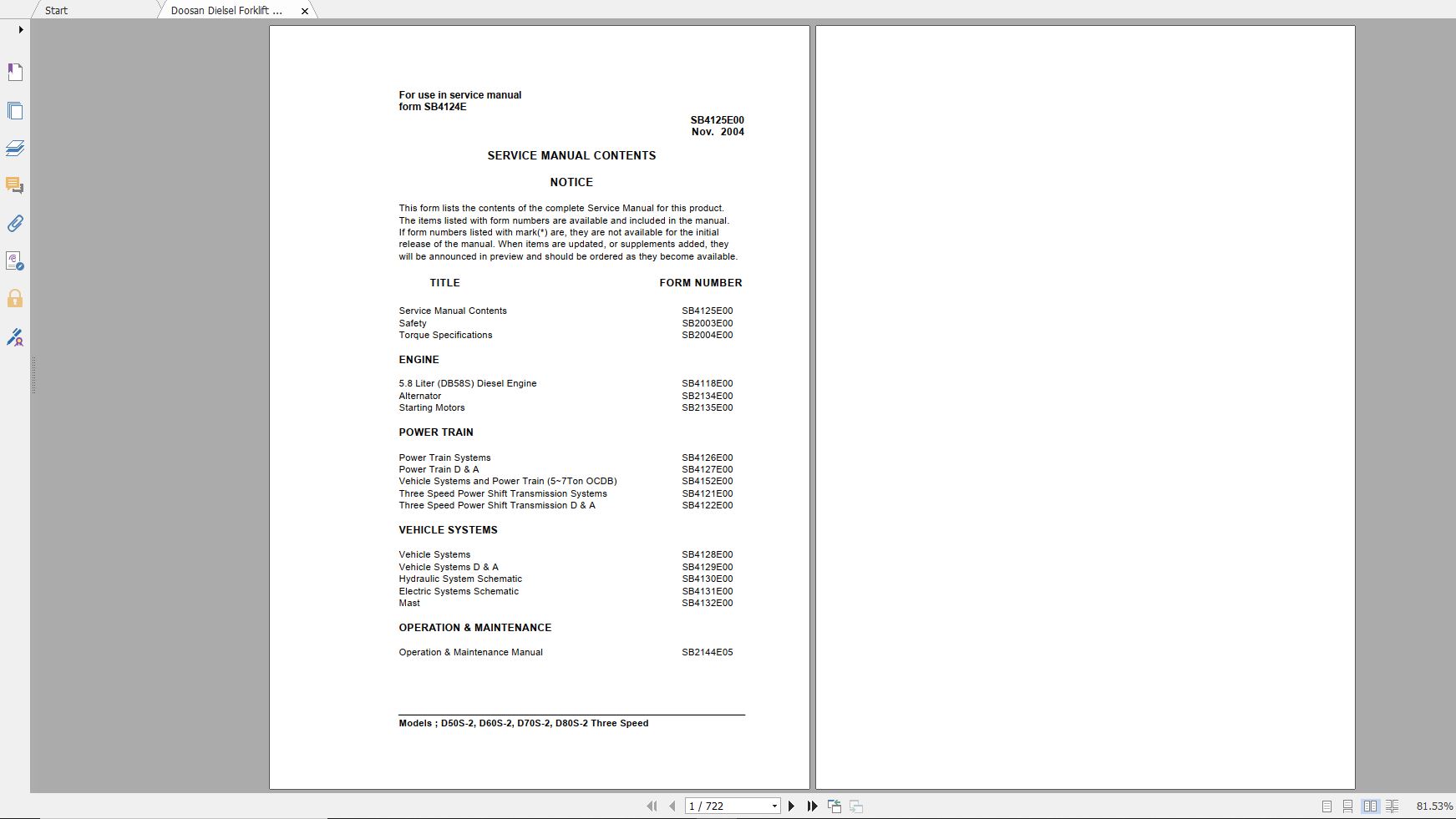 Doosan Dielsel Forklift D50S 2 D60S 2 D70S 2 D80S 2 3 Speed Electric Schematic Se 1
