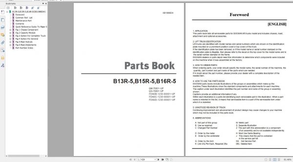 Doosan Electric Forklift B13R 5 B15R 5 B16R 5 Part Book SB1088E04 1