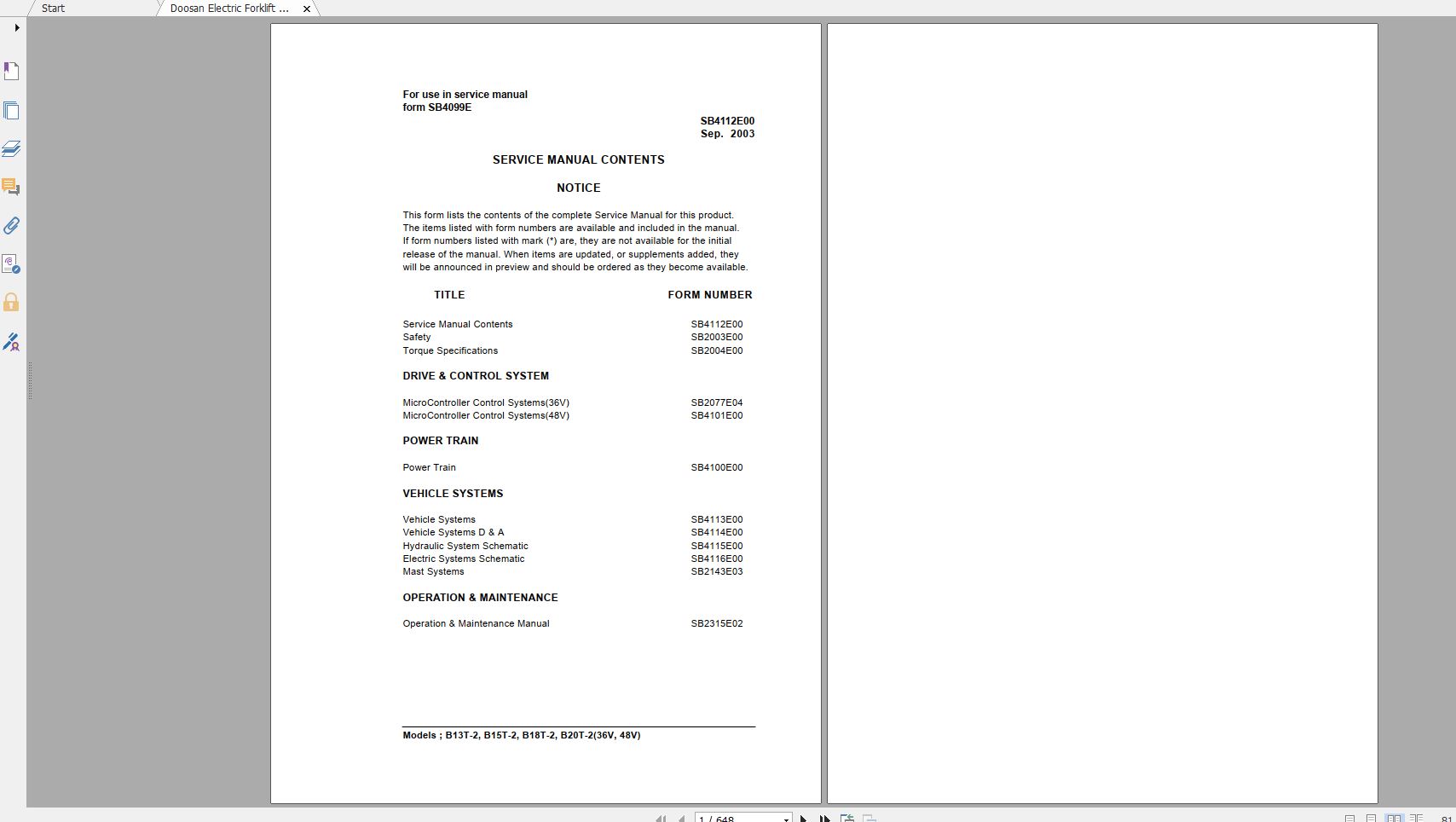 Doosan Electric Forklift B13T 2 B15T 2 B18T 2 Electric Schematic Service Operaton Maintenance 1