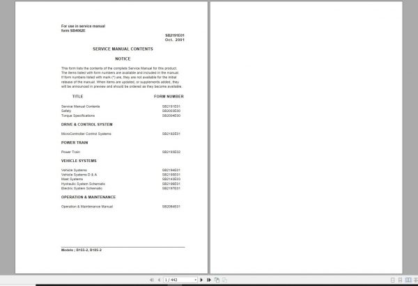 Doosan Electric Forklift B15 2 B18S 22 Electric Schematic Service Operaton Maintenance Manual SB4062E00 1