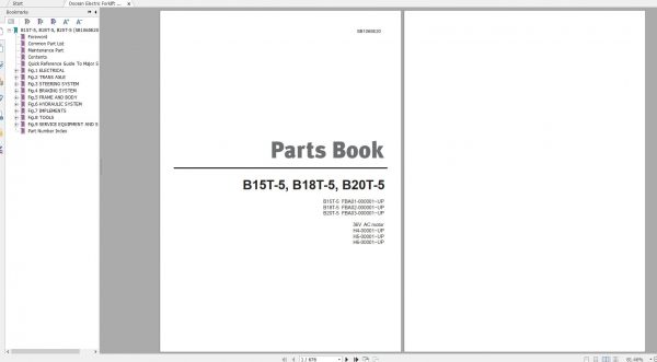 Doosan Electric Forklift B15T 5 B18T 5 B20T 5 Part Book SB1065E20 1