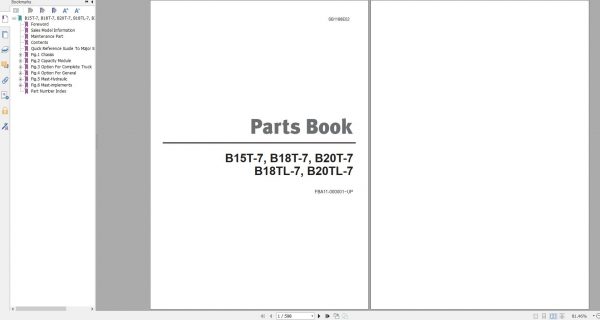 Doosan Electric Forklift B15T 7 B18T 7 B20T 7 B18TL 7 B20TL 7 Part Book SB1188E02 1