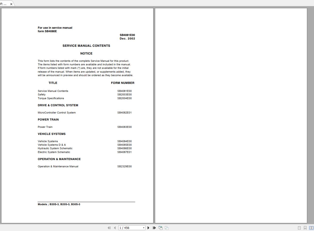 Doosan Electric Forklift B20S 3 B25S 3 B30S 3 Electric Schematic Service Operaton Maintenance Manual 1