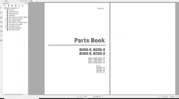 Doosan Electric Forklift B20S 5 B25S 5 B30S 5 B32S 5 Part Book SB1081E19 1