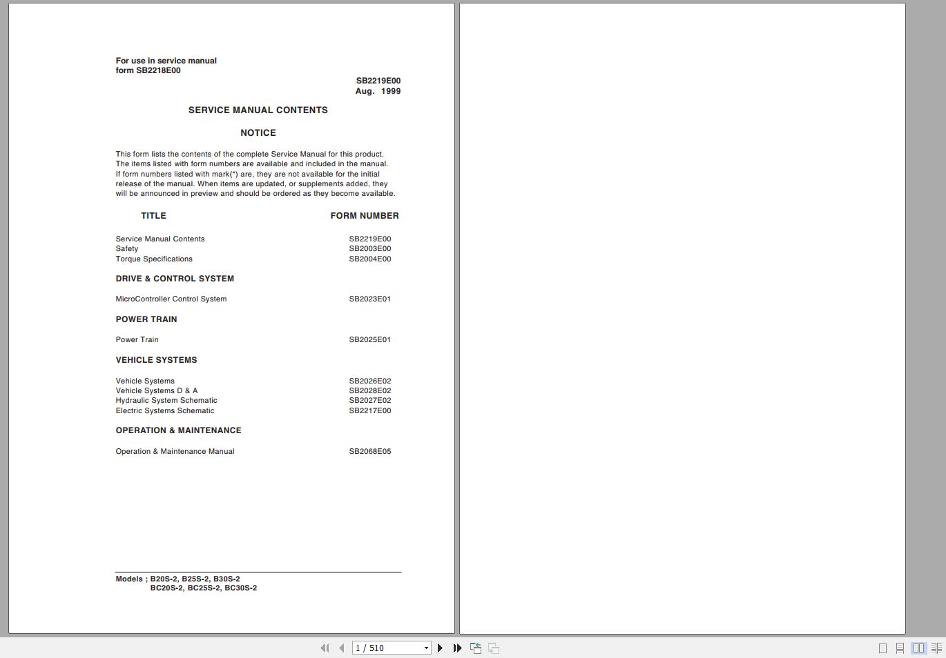 Doosan Electric Forklift B20S B25S B30S Electric Schematic Service Operaton Maintenance Manual SB2218E00 1