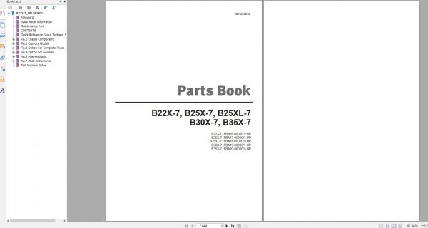 Doosan Electric Forklift B22X 7 B25X 7 B25XL 7 B30X 7 B35X 7 Part Book SB1240E02 1
