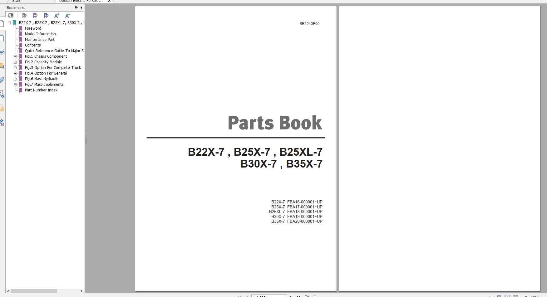 Doosan Electric Forklift B22X 7 B25X 7 B30X 7 B35X 7 Part Book SB1240E00 1