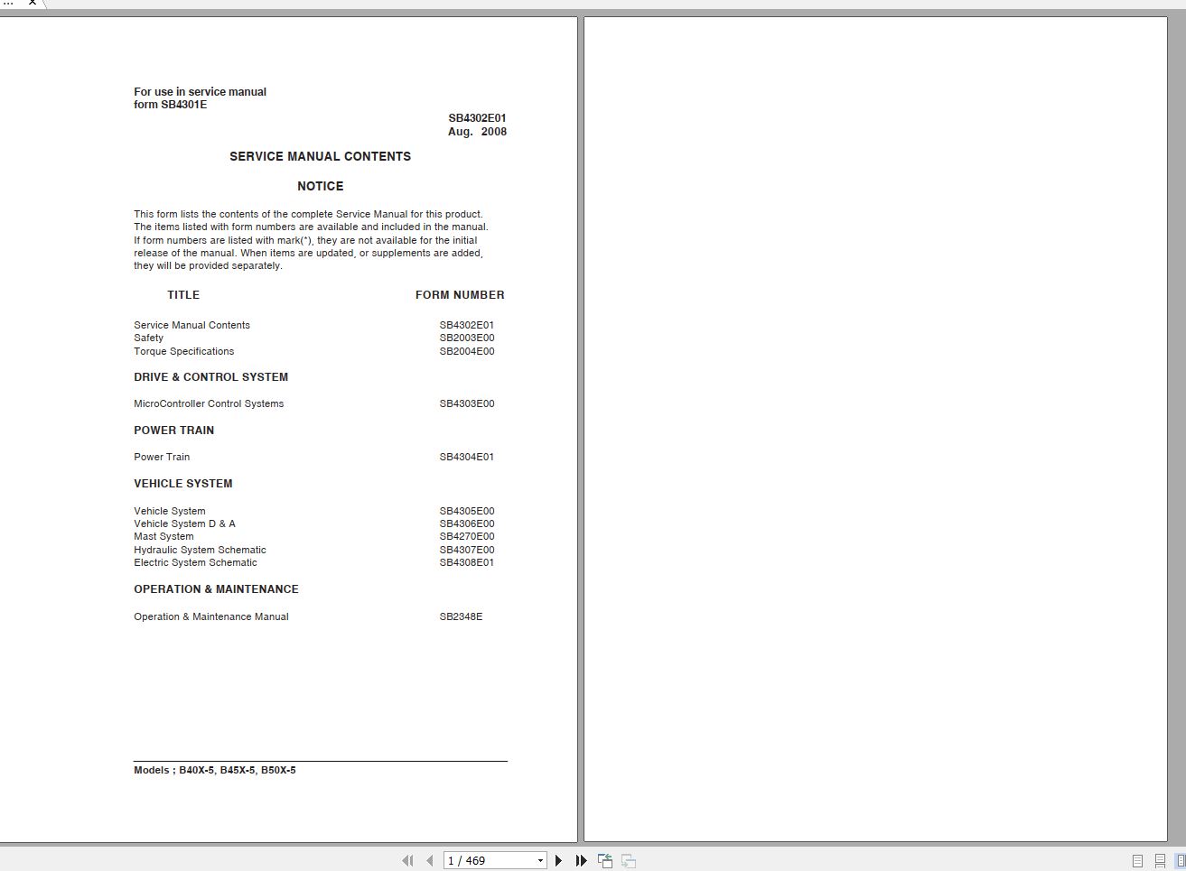 Doosan Electric Forklift B40X 5 B45X 5 B50X 5 Electric Schematic Service Operaton Maintenance Manual S 1