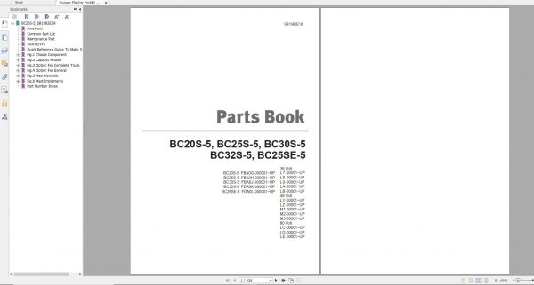 Doosan Electric Forklift BC20S 5 BC25S 5 BC30S 5 BC32S 5 BC25SE 5 Part Book SB1082E19 1