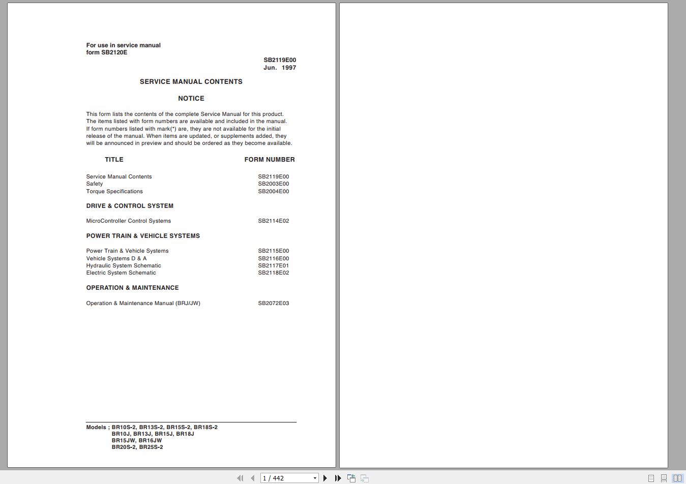 Doosan Electric Forklift BR10S 2 BR25S 2 Electric Schematic Service Operaton Maintenance Manual SB212 1