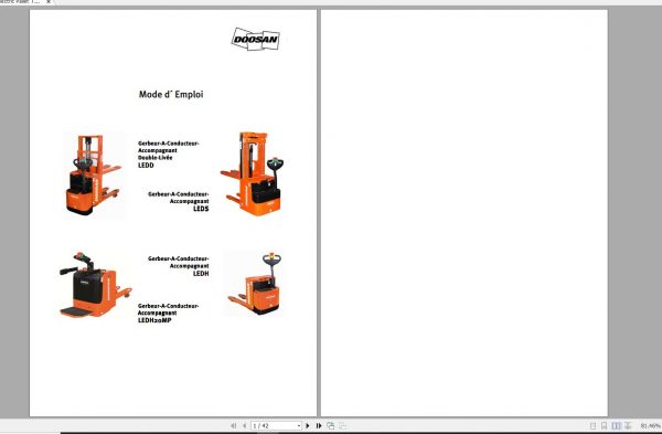 Doosan Electric Pallet Truck LEDD LEDS LEDH LEDH 20MP Operation and Maintenance Manual FR 1
