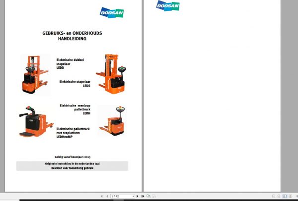 Doosan Electric Pallet Truck LEDD LEDS LEDH LEDH 20MP Operation and Maintenance Manual NL 1