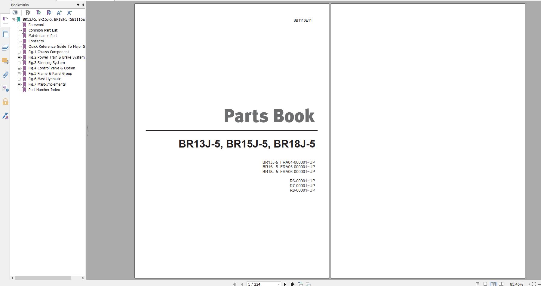 Doosan Electric Reach Truck BR13J 5 BR15J 5 BR18J 5 Part Book SB1116E11 1
