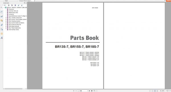 Doosan Electric Reach Truck BR13S 7 BR15S 7 BR18S 7 Part Book SB1125E08 1