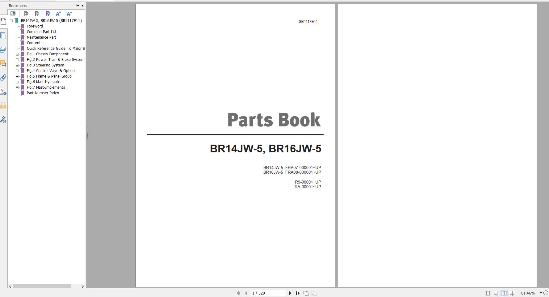 Doosan Electric Reach Truck BR14JW 5 BR16JW 5 Part Book SB1117E11 1
