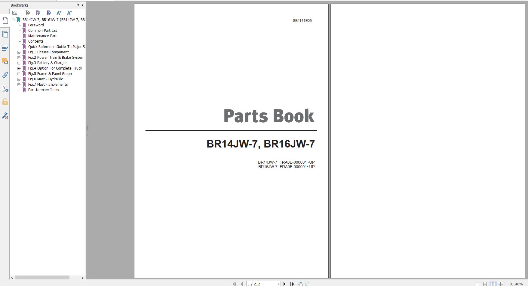 Doosan Electric Reach Truck BR14JW 7 BR16JW 7 Part Book SB1141E05 1