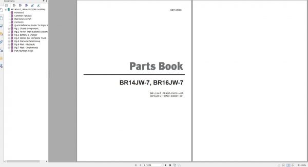 Doosan Electric Reach Truck BR14JW 7 BR16JW 7 Part Book SB1141E06 1